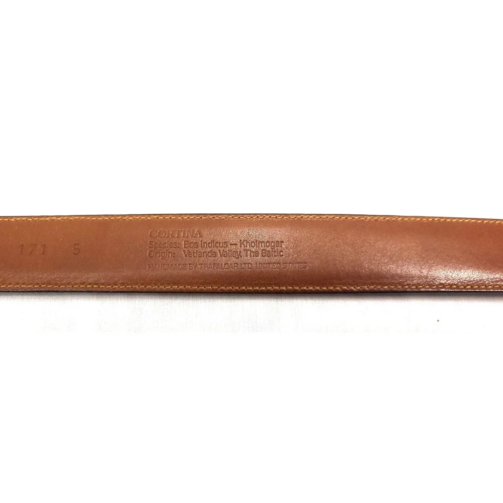 Trafalgar Mens Belt Brown Cortina 38/95 Handmade in USA Goldtone Buckle - Picture 12 of 13